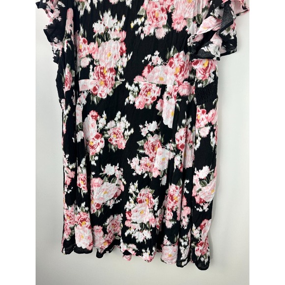 NWT Torrid Mini Gauze Lace Up Skater Dress Black Floral Print Plus Size 5 5X - Picture 7 of 15